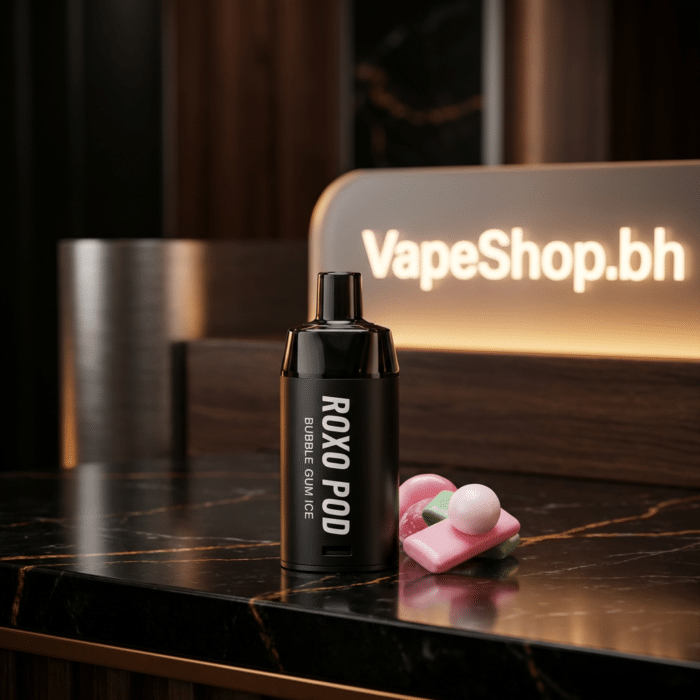 Roxo roxo dtl pod in action-ready pose, high-puff disposable vape pod perfect for bahrain.