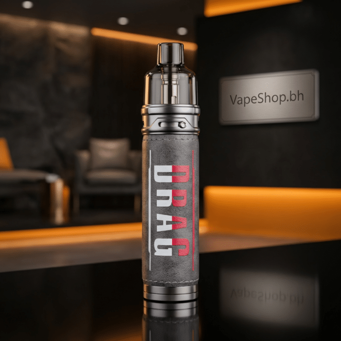 Detailed voopoo drag x kit rear view emphasizing leather grip and pnp coil compatibility for big clouds.