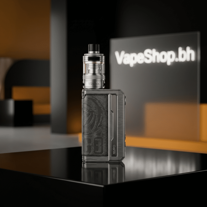 Side angle of voopoo drag 3 tpp-x kit highlighting geometric lines, leather texture and type-c port on high-power mod.