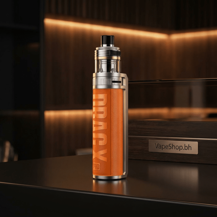 Voopoo drag x pro mod highlighting leather grip texture, fire button, and powerful 100w output design for vapers.