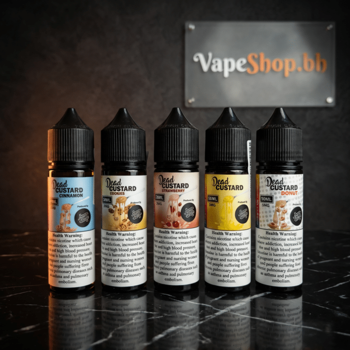 Final gallery image of dead custard freebase e-liquid, elegant bottle design, dense vapor custard e-juice bahrain.