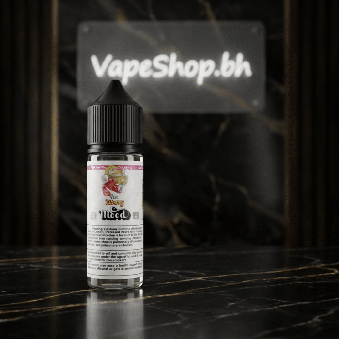 Premium mood freebase e-liquid in bahrain, angled view highlighting label and e-juice quality.