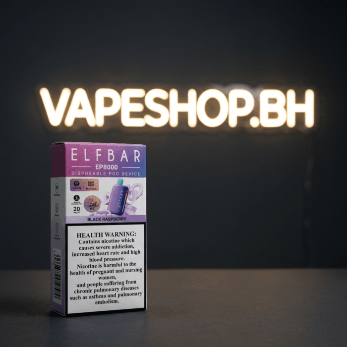 Elfbar elf bar ep 8k vape base revealing battery status lights in 6 colors for bahrain disposable users.