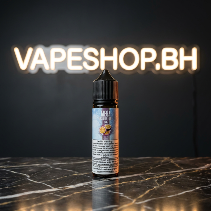 Grand e-liquids mega freebase vape liquid in modern bottle with vivid flavor imagery.