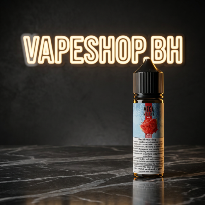 Sleek bottle of mega e-liquids freebase by grand e-liquids, bahrain vaping essential.