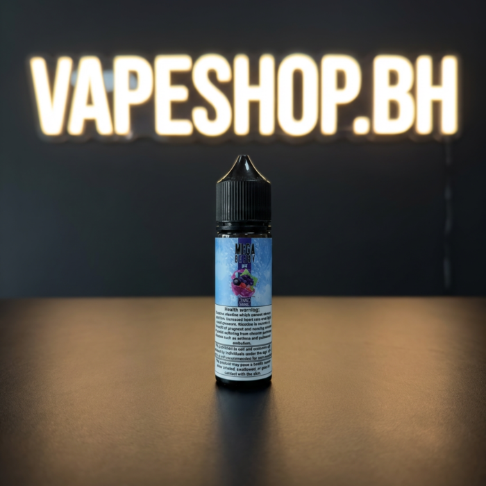 Grand e-liquids mega e-liquids freebase angled view, glossy finish and bold branding.