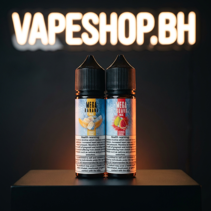 Grand e-liquids mega e-liquids freebase, full bottle display with intense flavor cues.