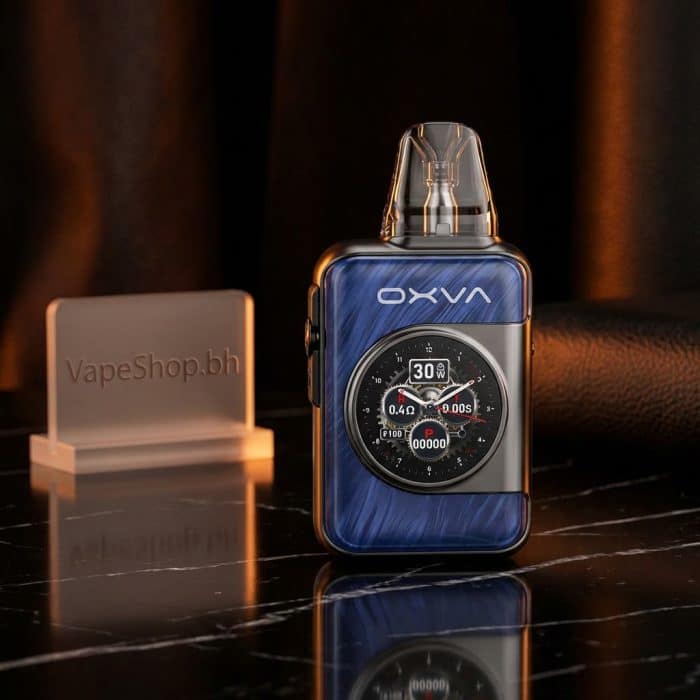 Oxva xlim sq pro 2 touchscreen pod vape in black, featuring puff counter and eco mode display