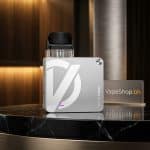 Close-up of Vaporesso XROS 3 Nano SaltNic device in black, sleek ergonomic design with neon LED battery indicator and Type-C port