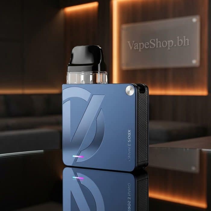Vaporesso xros 3 nano pod vape in navy blue, 1000mah battery with draw/button activation, corex mesh coil for rich flavor
