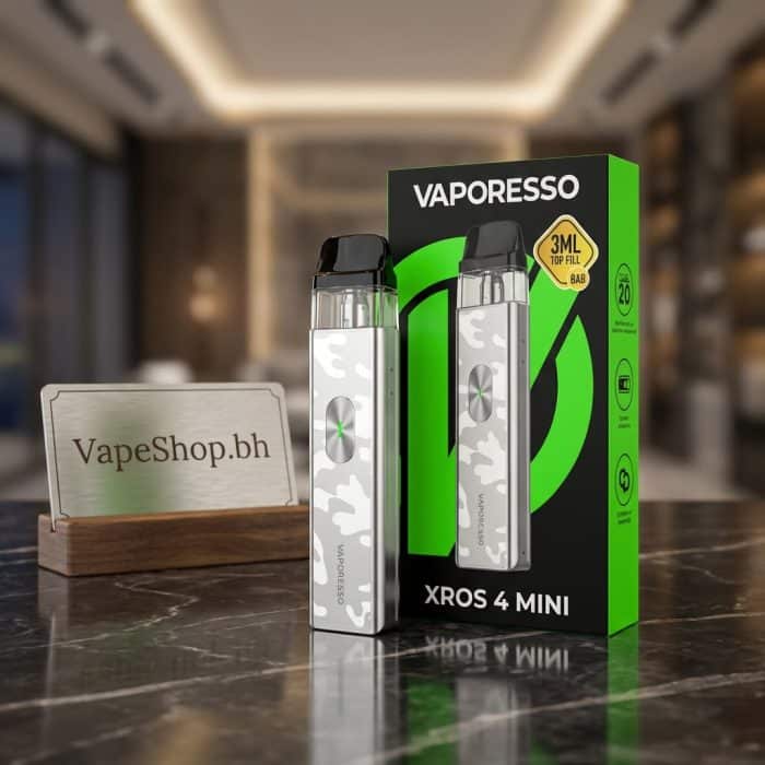 Sleek vaporesso xros 4 mini saltnic device side view showing airflow slider, usb-c port, 1000mah battery for bahrain vapers