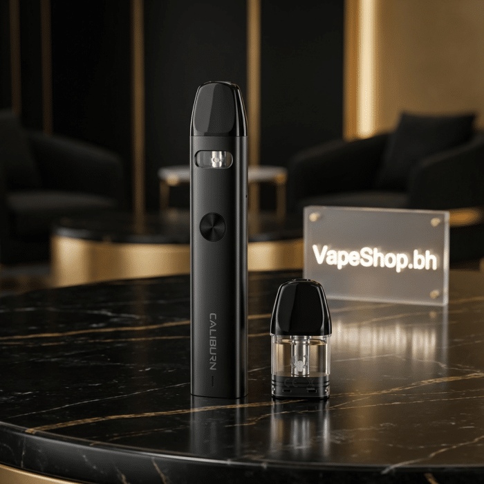 **caliburn a2** uwell kit in green, showing 15w output led colors, refillable pod and pro-focs flavor tech details.