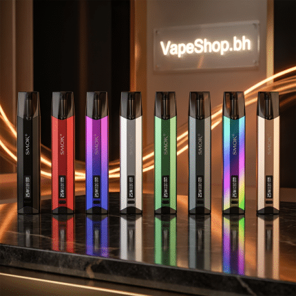 Compact **SMOK Nfix Kit** vape device in sleek black with 0.69" OLED screen, side button, and attached clear 3ml pod for Bahrain vapers