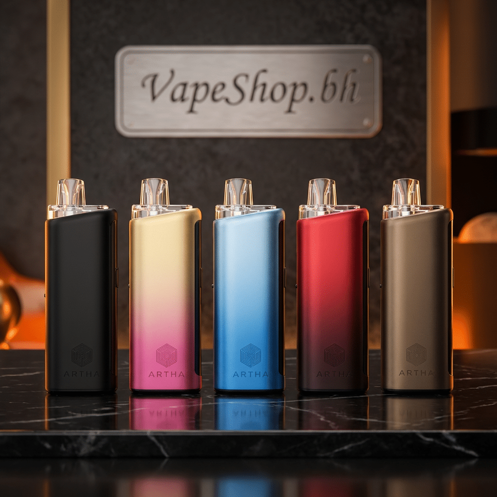 3302909 Artha pro kit salt nic device in charcoal black, sleek aluminum alloy pod mod with 1500mah battery and oled display for bahrain vapers.