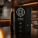 Portable black C4 Pod Kit showcasing 1.8ml refillable pod, 550mAh battery for Bahrain vape enthusiasts.