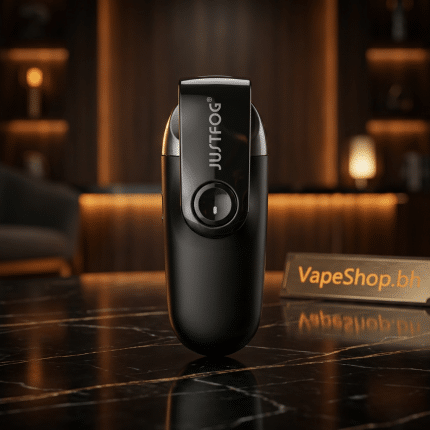 Close view of Justfog C601 Pod Kit green edition showing compact design, rubber coating, lanyard hole and refillable 1.7ml pod Bahrain.