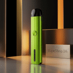 UWELL **Caliburn G** 690mAh device in blue hue, fire button and auto-draw, 2mL pod with e-juice level windows visible.