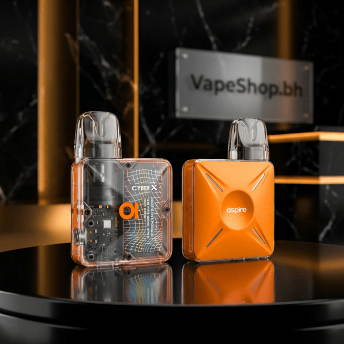 Aspire cyber x kit close-up, durable zinc alloy frame and type-c port, compact 1000mah saltnic pod mod bahrain.
