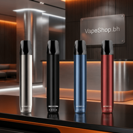 Sleek black E8+ Pod Kit with 4000mAh battery, draw-activated zinc-alloy body, and 1.2ml pods for Bahrain vape users.