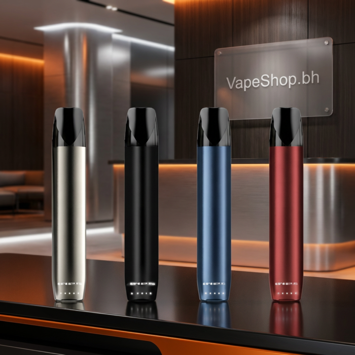 Sleek black E8+ Pod Kit with 4000mAh battery, draw-activated zinc-alloy body, and 1.2ml pods for Bahrain vape users.