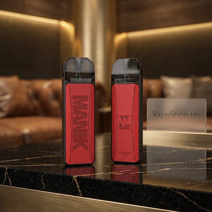 Compact wotofo manik mini pod kit side view showing black mirrored sides, side airflow, waterproof 3ml pod connection for bahrain saltnic vaping