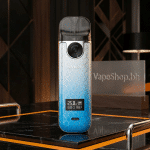 Close-up of SMOK Novo 4 pod system showing side-fill 2mL pod, LP1 coil and magnetic connection on SaltNic device.