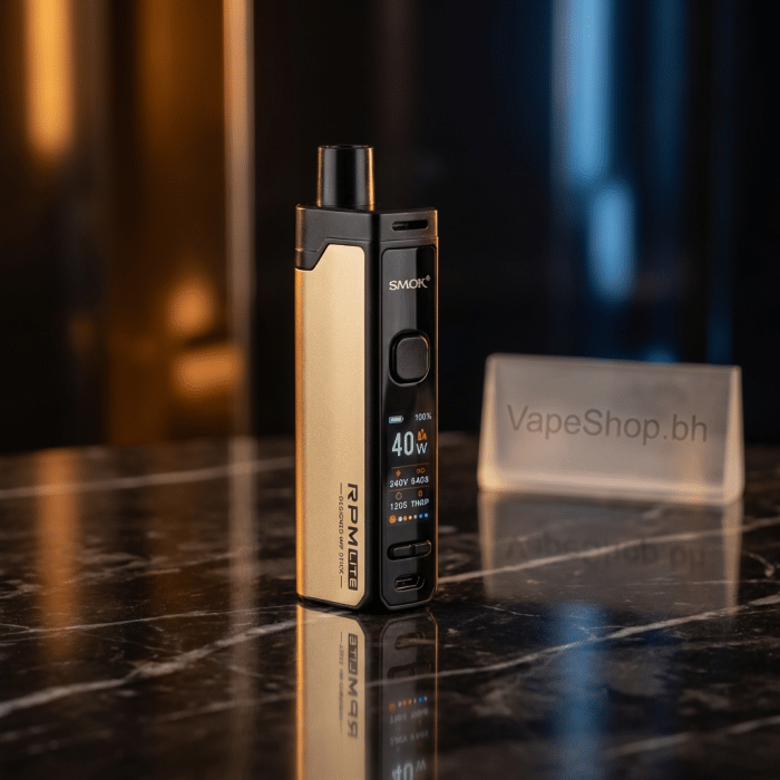 Close view of smok rpm lite kit pod mod, lightweight 50g design with rpm mesh 0. 4ω coil, 3. 2ml capacity for bahrain vape enthusiasts.