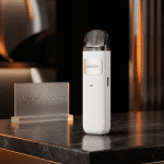 Side view GeekVape Sonder U vape, silicone-filled 2ml pod, Type-C port, ergonomic for MTL SaltNic vaping.