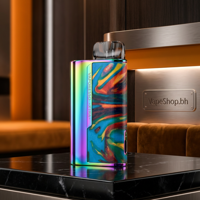 Stylish vaporesso xtra silver pod kit, 3-color led indicator, snap-in 0. 8ω meshed pod, premium saltnic vape bahrain shop.