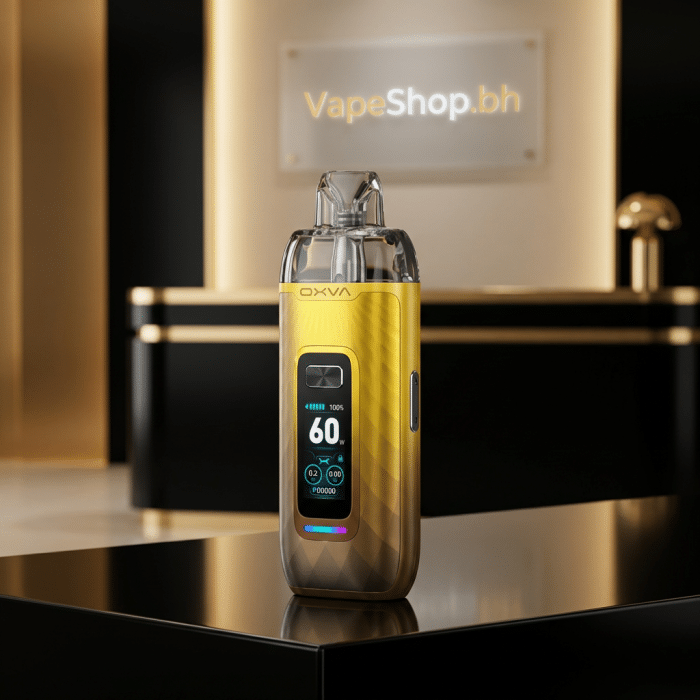 Angled view of oxva xlim vprime kit, magnetic pod connection, sleek vprime salt nic design for clouds