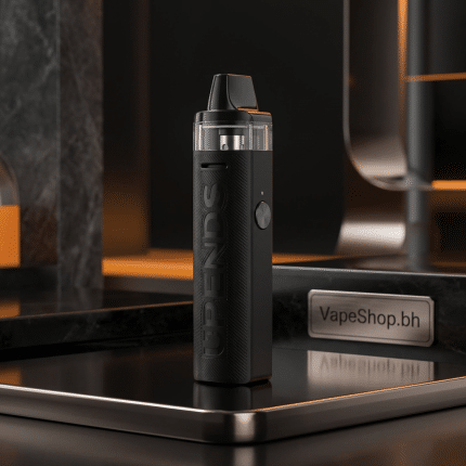 Close-up of Upends Uppor Pod Kit showing 2ml refillable transparent pod, auto wattage coil detection, and USB-C port in Bahrain vape store.