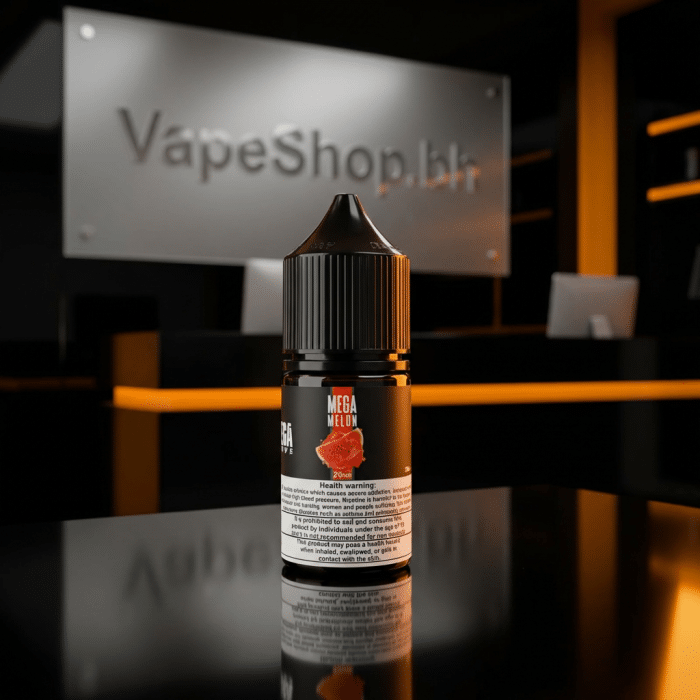 Premium grand e-liquids mega saltnic vape juice, angled bottle shot