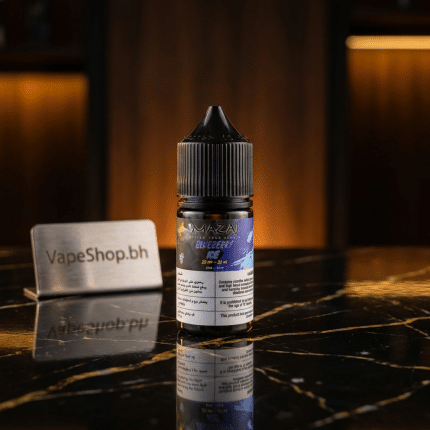 Mazaj SaltNics e-liquid close-up showing colorful flavor label on 30ml chubby bottle, ideal Bahrain vape