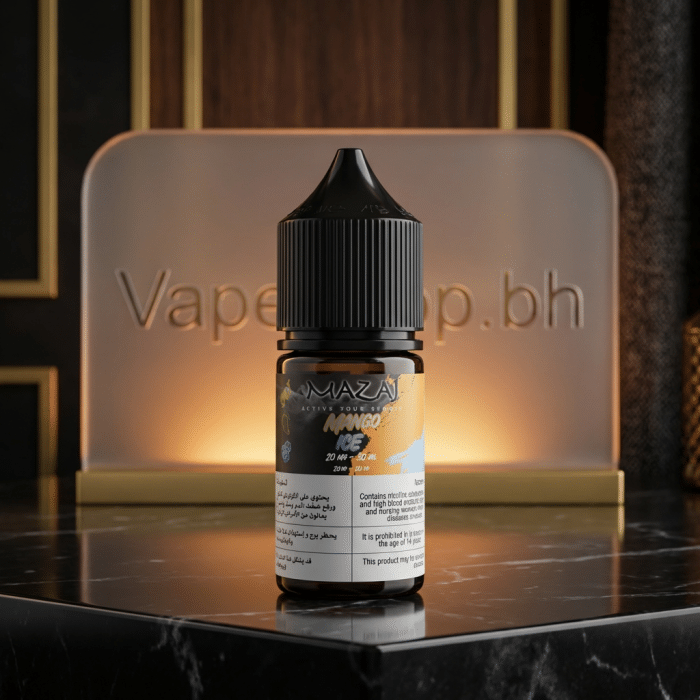 Premium mazaj salt nic e-liquid 30ml with bold graphics on clear bottle for smooth bahrain vaping