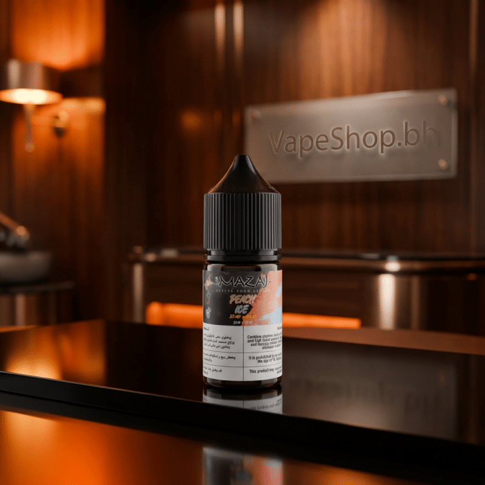 Detailed mazaj saltnics bottle 30ml showcasing premium label texture, bahrain vape e-liquid essential
