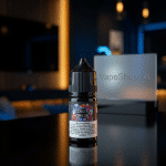Samsvape Sam's Vape E-Liquids Saltnic e-liquid bottle angled view, glossy packaging, high-quality salt nic for vaping