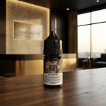 Top view of Samsvape Sam's Vape E-Liquids Saltnic, eye-catching label design, smooth salt nic vape liquid bottle