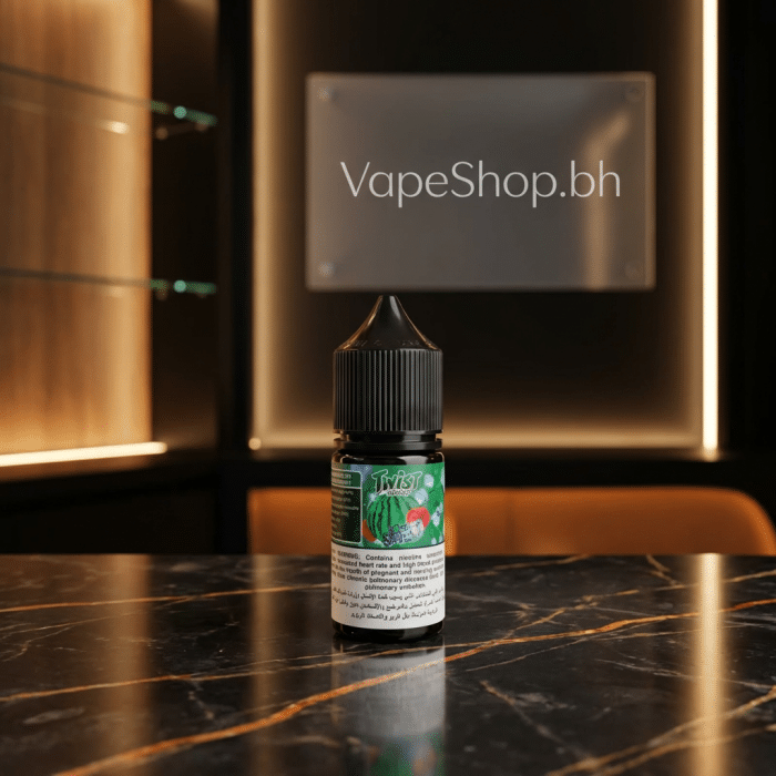 Close-up twist vapors saltnic salt nicotine e-liquid, vibrant label for bahrain vapers.