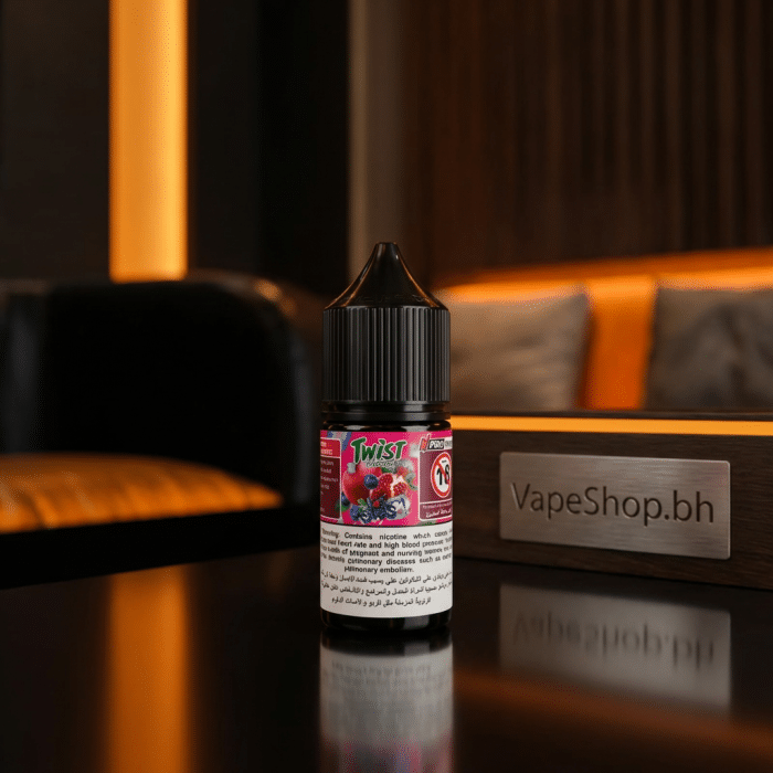 Twist vapors e-liquids saltnic angled shot, high-strength salt nic e-liquid bottle.