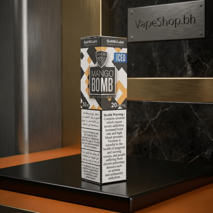 Close-up of vgod saltnic 30ml e-juice bottle, fruit-flavored nic salts ideal for bahrain pod systems