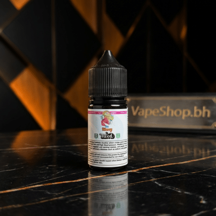 Close view of Mood E-Liquids Saltnic salt nic e-liquid, glossy bottle reflecting light for Bahrain vapers.