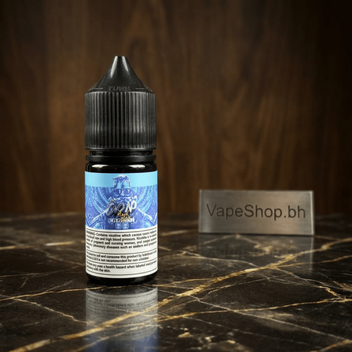 Shiny mood e-liquids saltnic salt nic e-liquid, bahrain vape product with reflective metallic finish.
