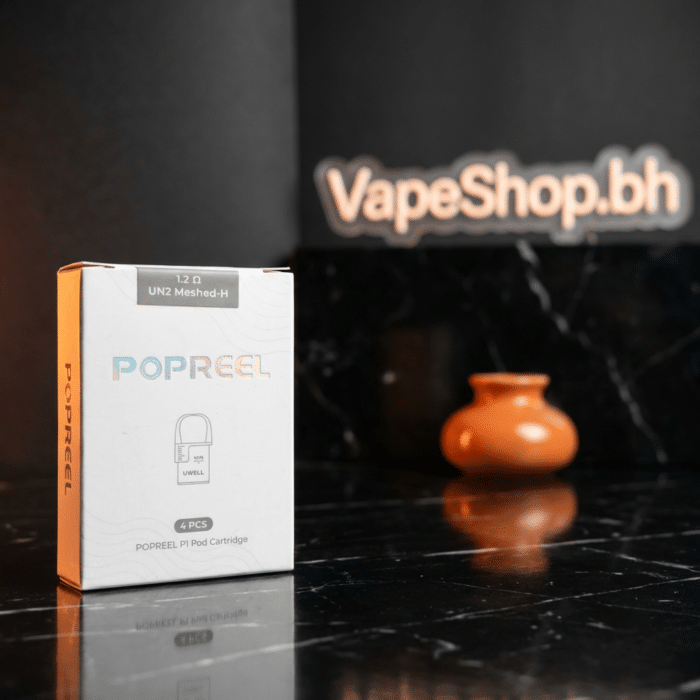 Close view of uwell popreel p1 pods in colorful macaron shell, showing dual-layer design, e-liquid window and 1. 2ω meshed coil pod for bahrain vape shop