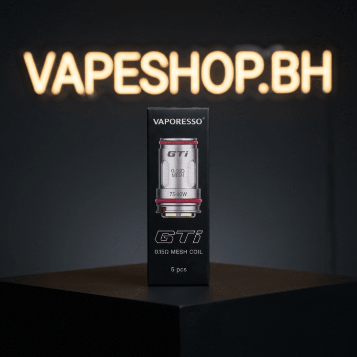 Close-up of vaporesso gti mesh coil 0. 2ohm option, premium black cylindrical design for 60-75w vaping in bahrain