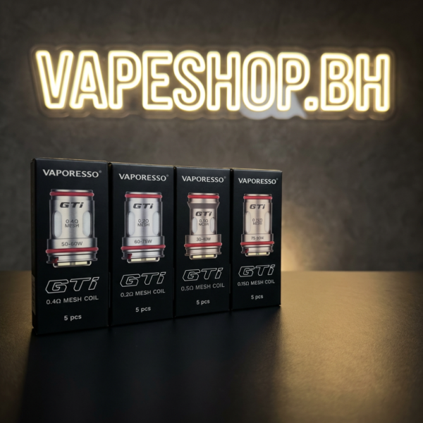 Vaporesso GTi mesh coil featured view, cylindrical black mesh coil for superior DTL vaping flavor in Bahrain vape shops