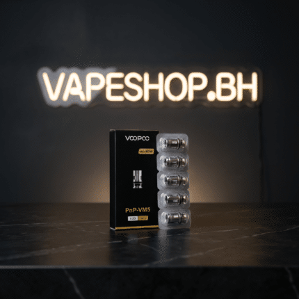 Pack of 5 Voopoo PnP-VM5 0.2Ω mesh coils, compact silver heads for Voopoo pods, ideal for Bahrain DTL vapers 40-60W