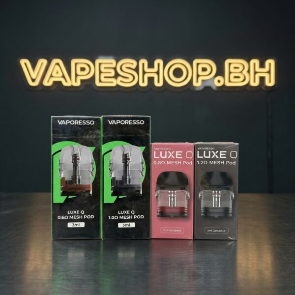 Vaporesso Luxe Q Pod in sleek black zinc alloy with leather texture, compact 2ml pod for Bahrain vapers.