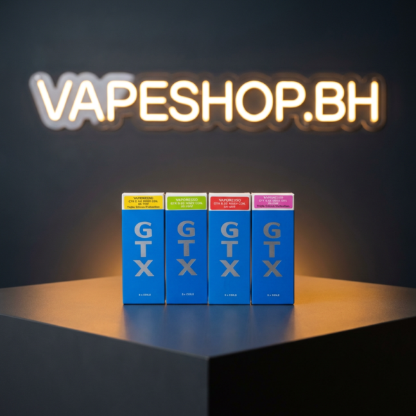 Vaporesso GTX mesh coil pack of 5 in black cylindrical design for pods, Bahrain vape replacement coils.
