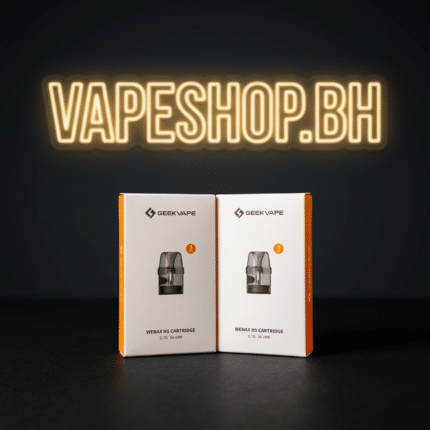 Close-up of GeekVape Wenax H1 pod cartridge, 0.7ohm mesh coil, transparent with silicone stopper, Bahrain vape coils