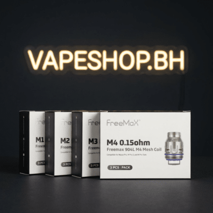 Freemax M1 0.15 ohm mesh coils pack of 3, gold cylindrical pods with black caps for VapeShop.bh sub-ohm vaping